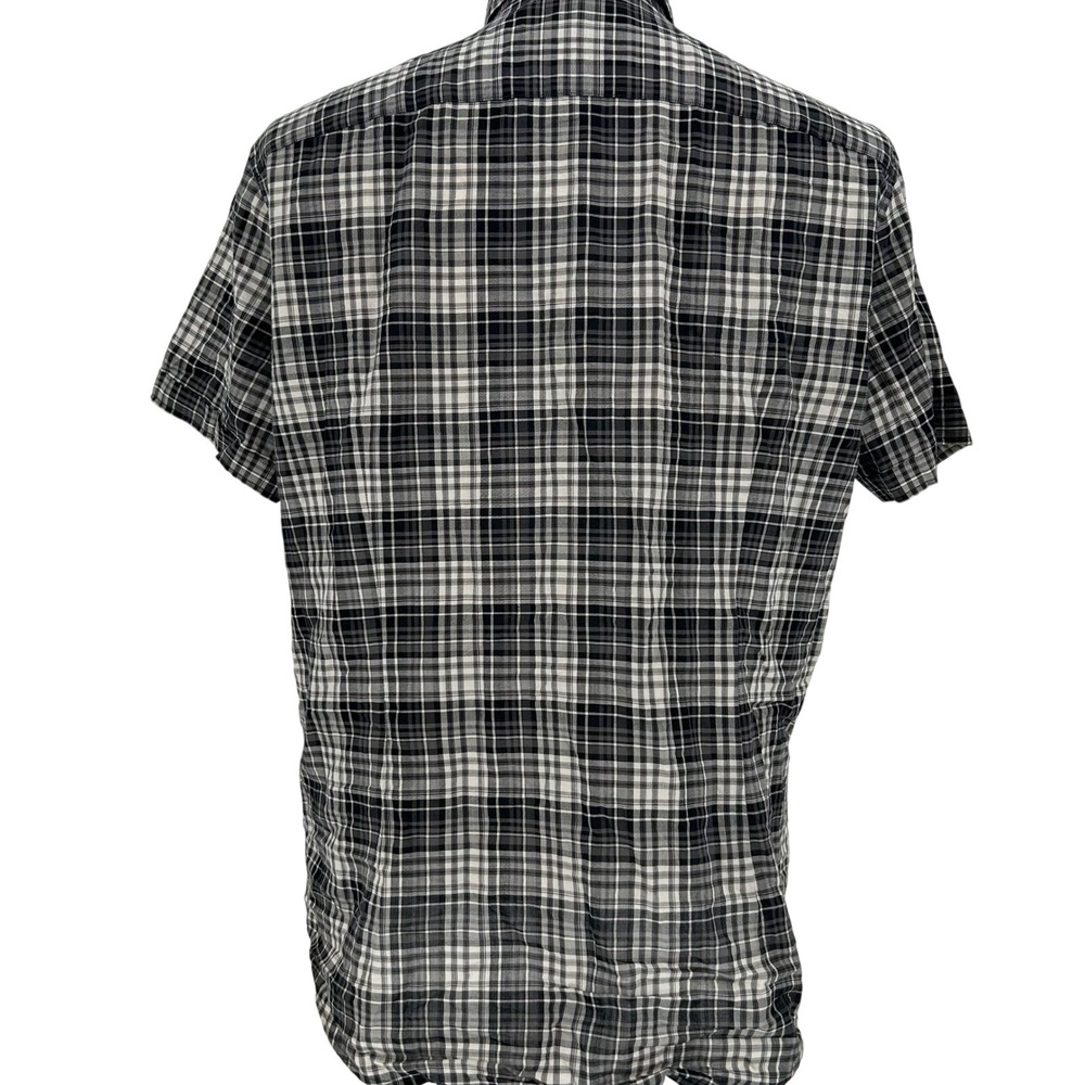 Mens Black Plaid Western Cotton Short Sleeve Collared Dress Shirt L Workwear - Picture 2 of 7